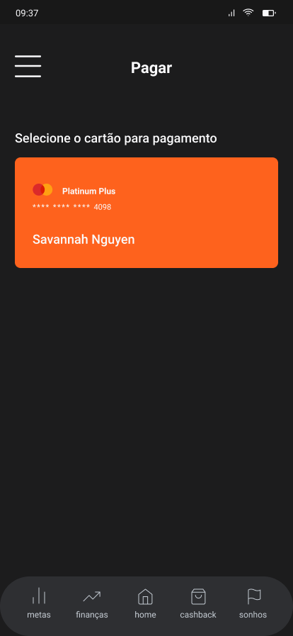 Pagar tab with payment methods and recent transactions list