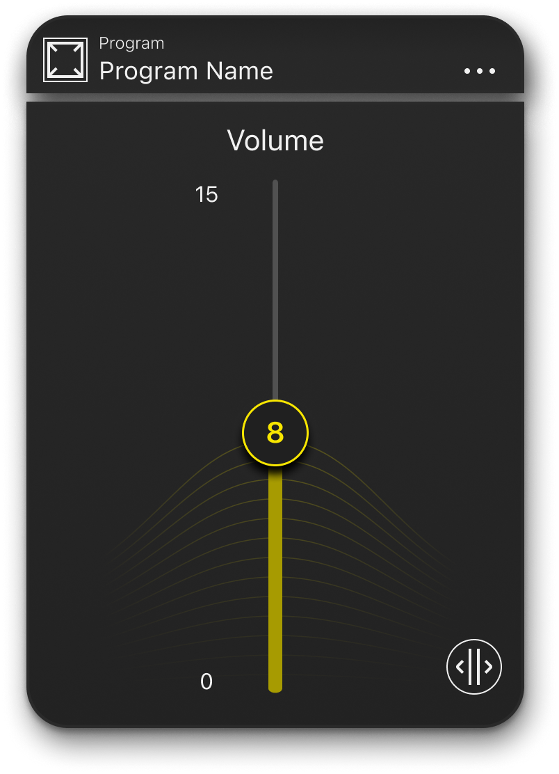The same Volume card themed in Rexton yellow on a dark surface